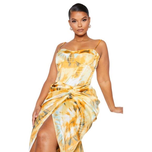 PrettyLittleThing Plus Orange Tie Dye Corset Top - Size 20 - Picture 1 of 8